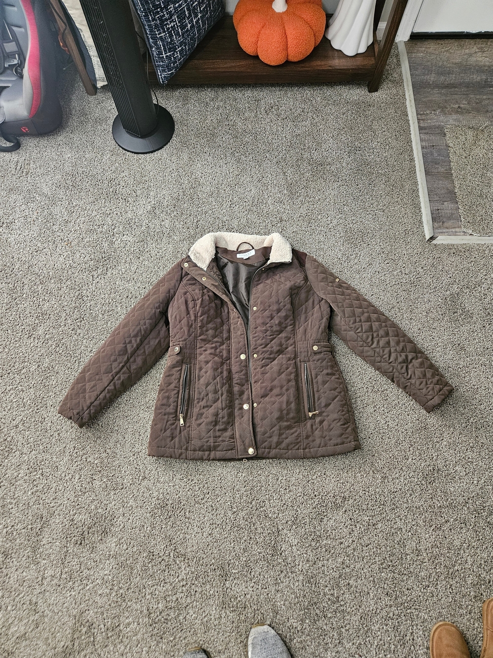 Laundry By Shelli Segal Quilted Puffer Jacket with Sherpa Collar - Brown